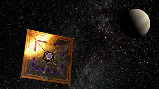 Esquema de la sonda IKAROS, que en 2010 viajó hasta Venus impulsada por una vela solar