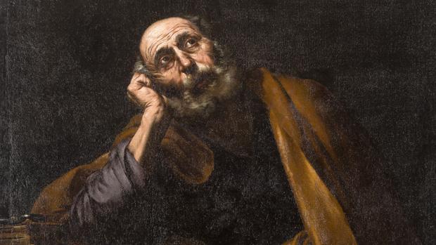 Detalle del lienzo «San Pedro meditando», de José de Ribera, que subasta Isbilya
