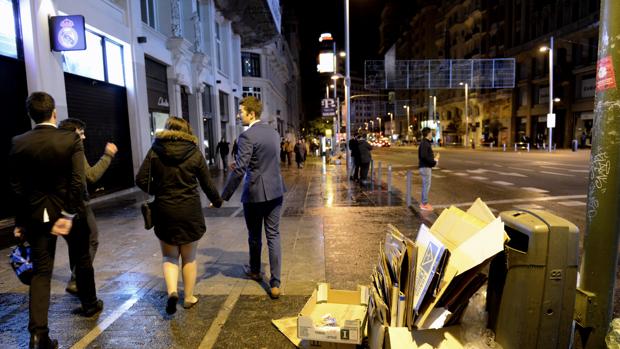 Imagen de archivo de la Gran Vía de Madrid durante la noche