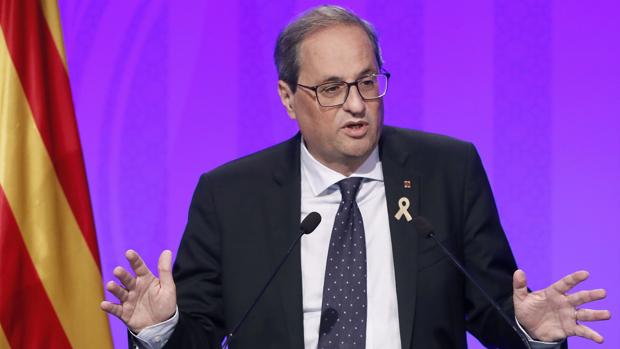 Quim Torra, durante la rueda de prensa ofrecida este martes en el Palau de la Generalitat
