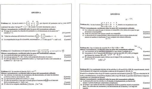 Fotografía del examen de Matemáticas difundida junto a la petición en Change.org