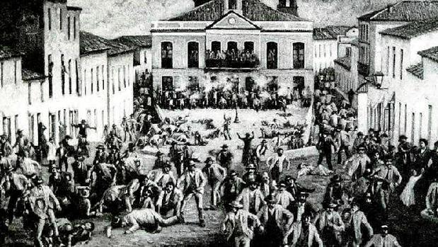 Grabado de las protestas de Riotinto, el 4 de febrero de1888