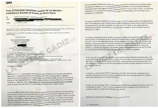 El correo electrónico enviado por De la Encina al que ha tenido acceso LA VOZ.