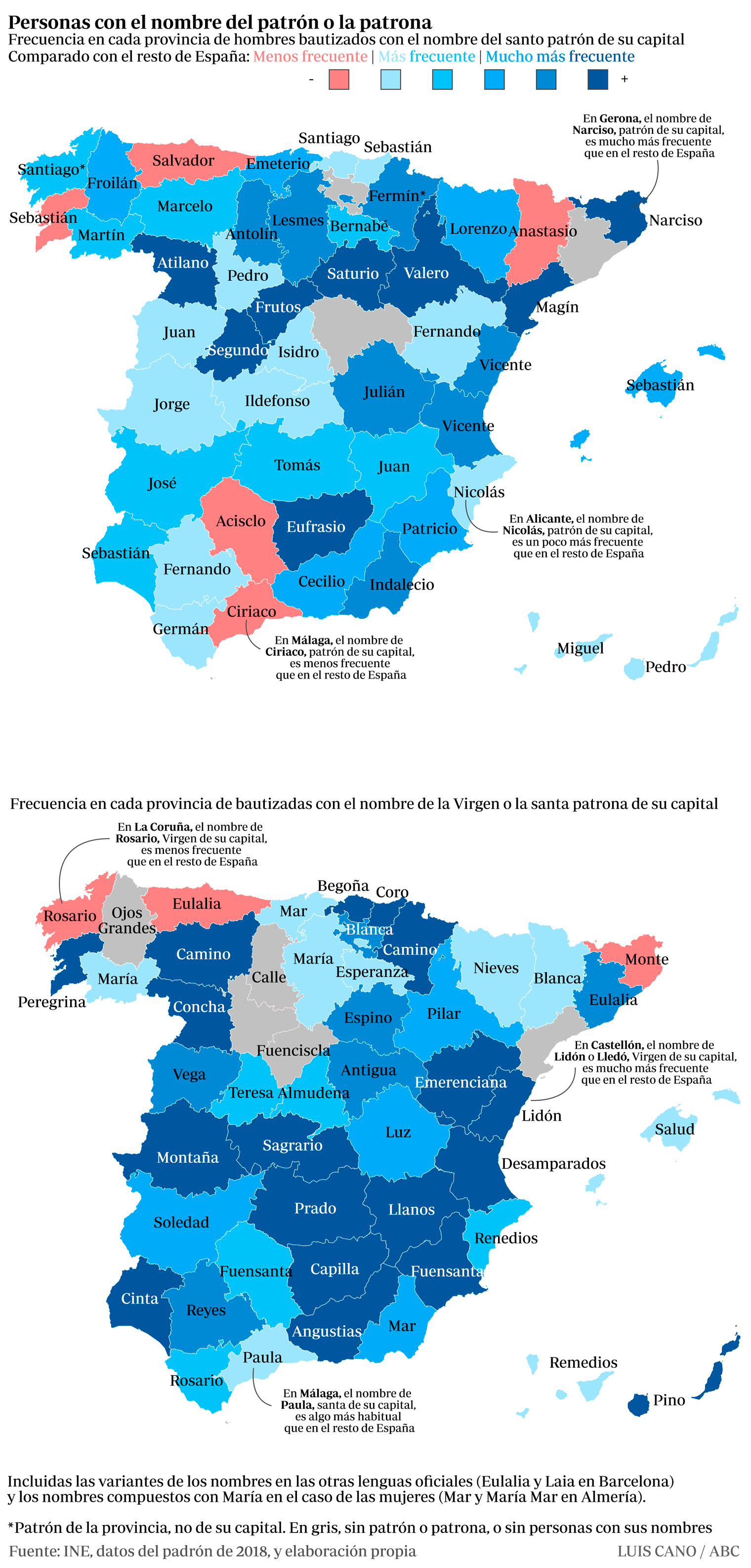Frecuencia de los nombres del patrón y la patrona por provincias