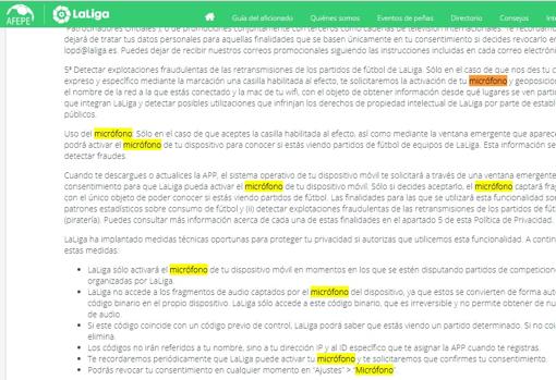 Captura de los términos de uso del servicio
